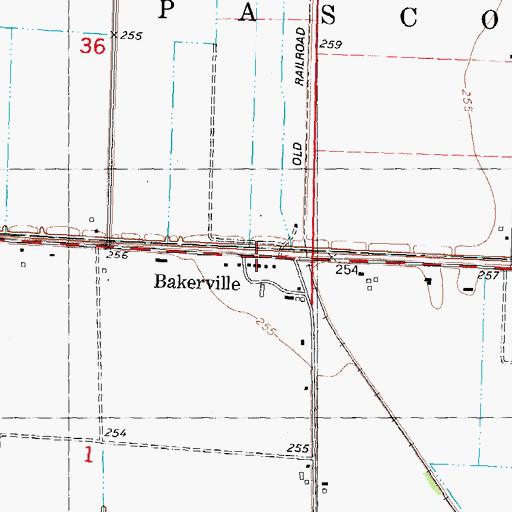 Topographic Map of Bakerville, MO