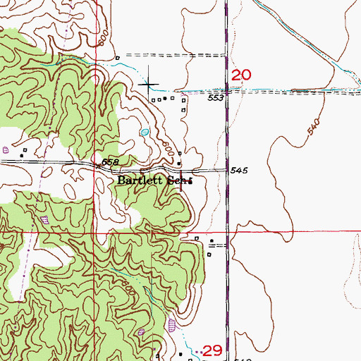 Topographic Map of Bartlett School, MO