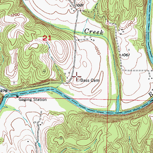Topographic Map of Bass Cemetery, MO