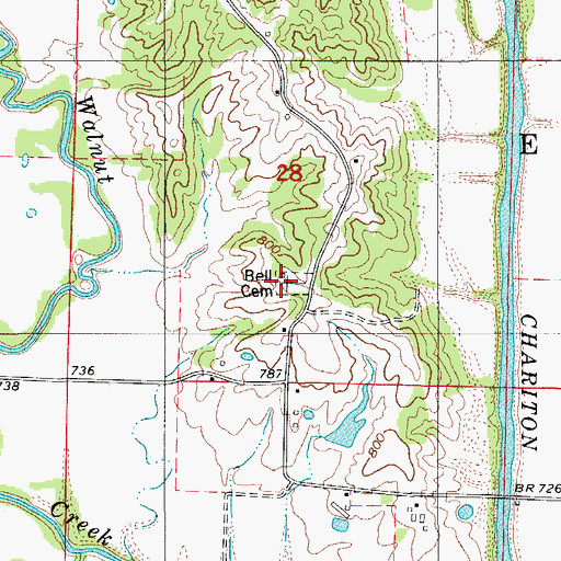 Topographic Map of Bell Cemetery, MO