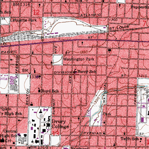Topographic Map of Berry School, MO