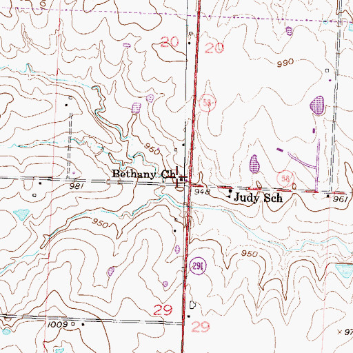 Topographic Map of Bethany Church, MO