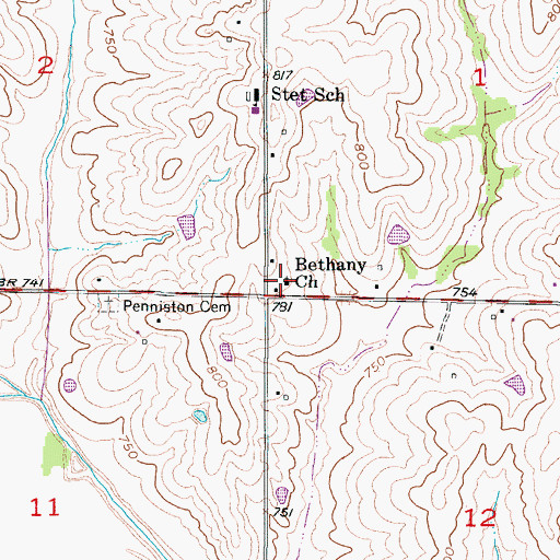 Topographic Map of Bethany Church, MO