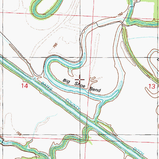 Topographic Map of Big Shoe Bend, MO
