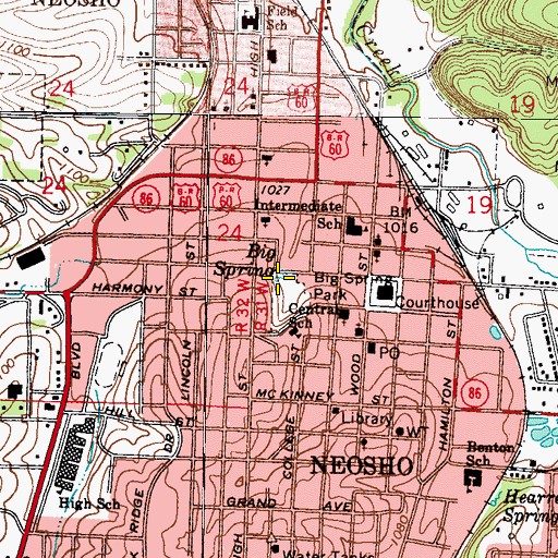 Topographic Map of Big Spring, MO