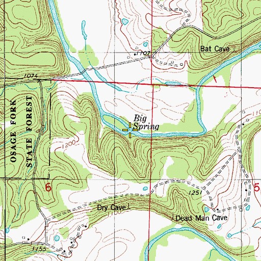 Topographic Map of Big Spring, MO