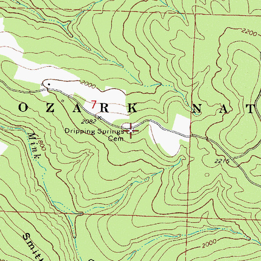 Topographic Map of Dripping Springs Cemetery, AR