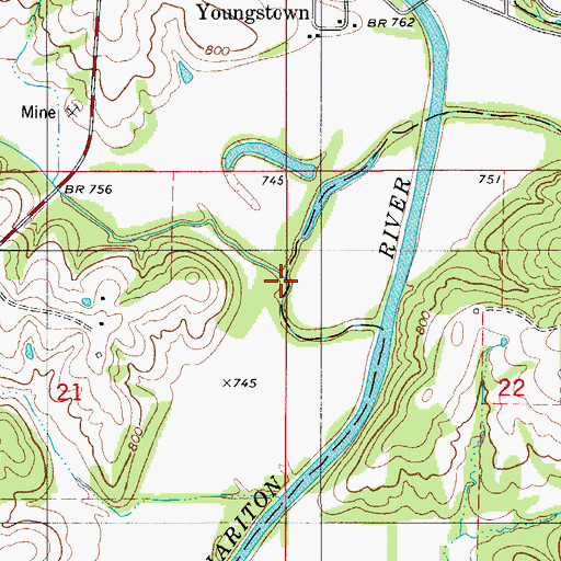 Topographic Map of Billy Creek, MO