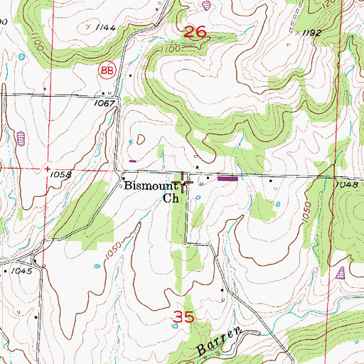 Topographic Map of Bismount Church, MO