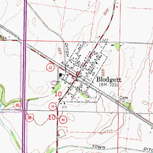Topographic Map of Blodgett, MO