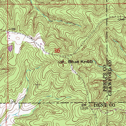 Topographic Map of Blue Knob, MO