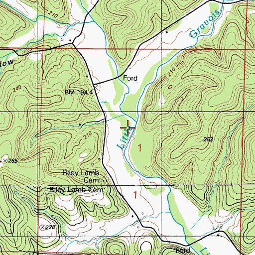 Topographic Map of Blue Spring Creek, MO