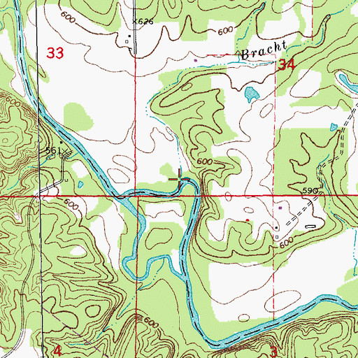 Topographic Map of Bracht Branch, MO