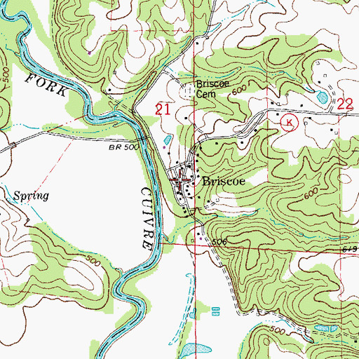 Topographic Map of Briscoe, MO
