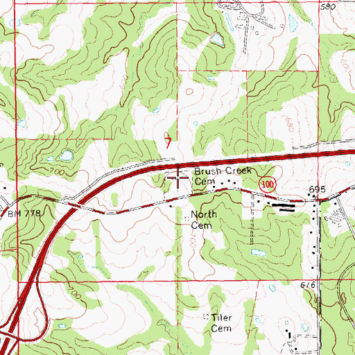 Topographic Map of Brush Creek Cemetery, MO
