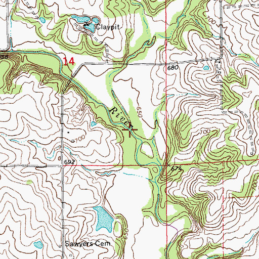 Topographic Map of Brushy Branch, MO