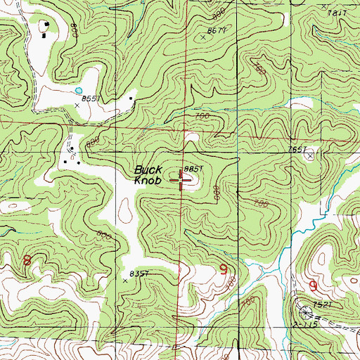 Topographic Map of Buck Knob, MO