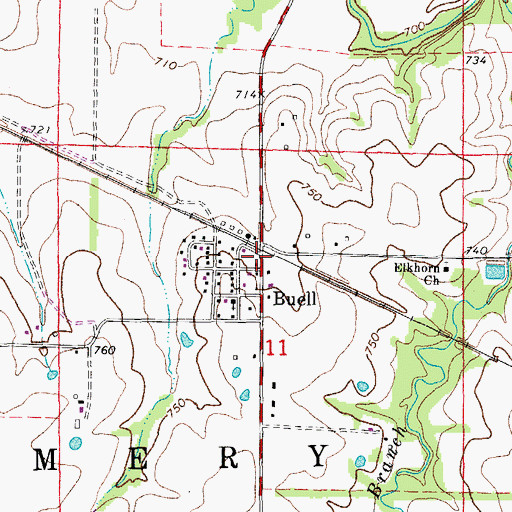 Topographic Map of Buell, MO