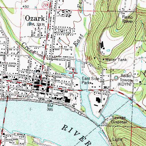 Topographic Map of East Fork Gar Creek, AR