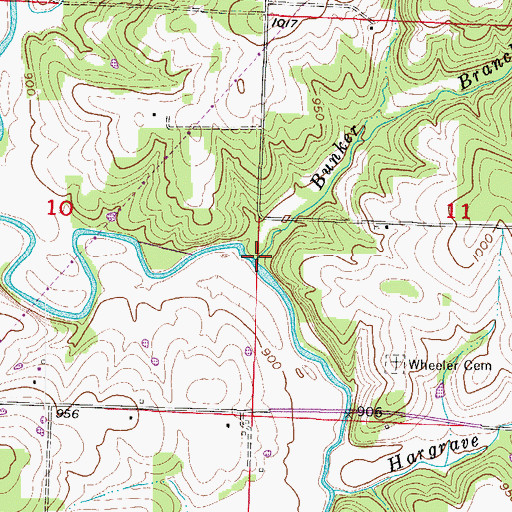 Topographic Map of Bunker Branch, MO