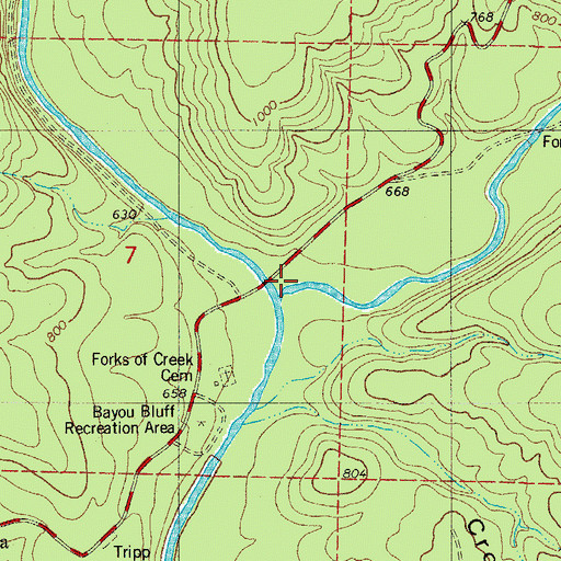 Topographic Map of East Fork Illinois Bayou, AR