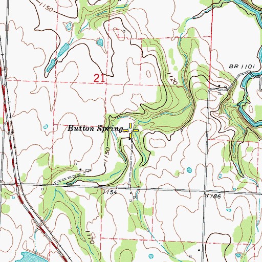 Topographic Map of Button Spring, MO