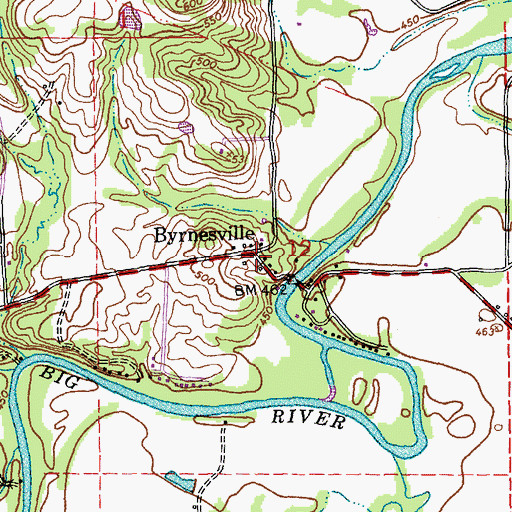 Topographic Map of Byrnesville, MO