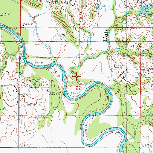 Topographic Map of Cain Branch, MO