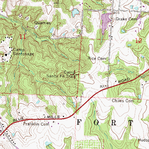 Topographic Map of Camp Santa Fe Trail, MO