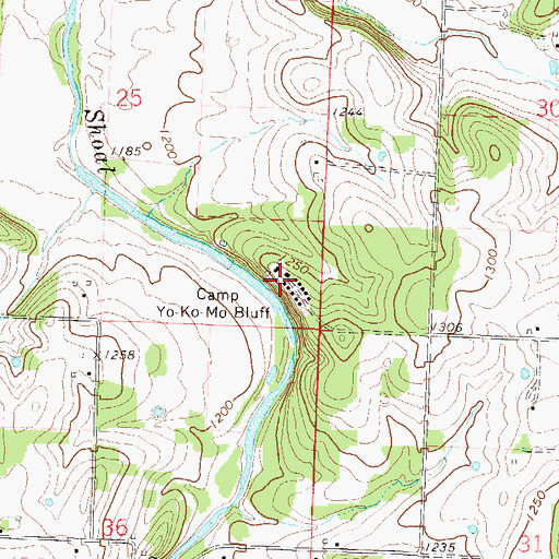 Topographic Map of Camp Yo-Ko-Mo Bluff, MO