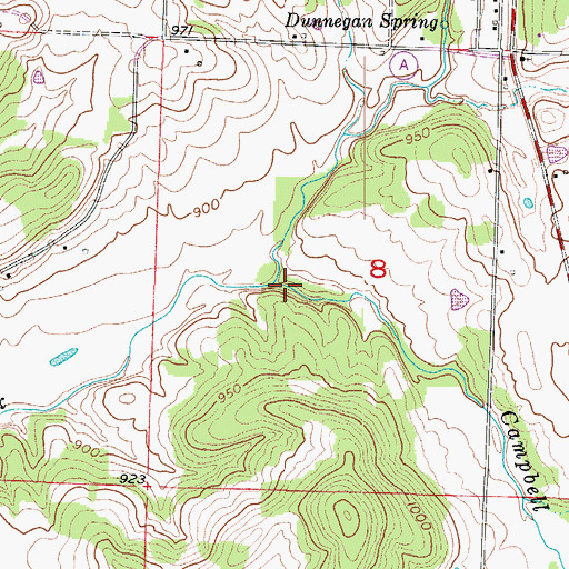 Topographic Map of Campbell Branch, MO