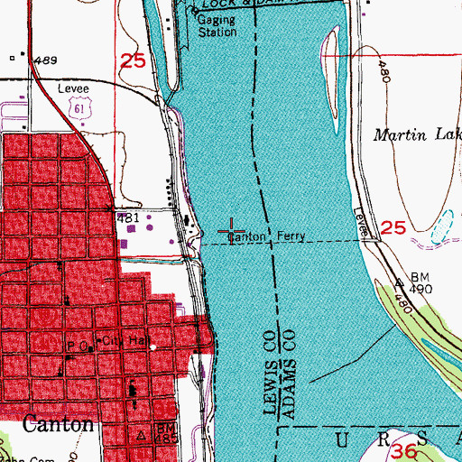 Topographic Map of Canton Ferry, MO