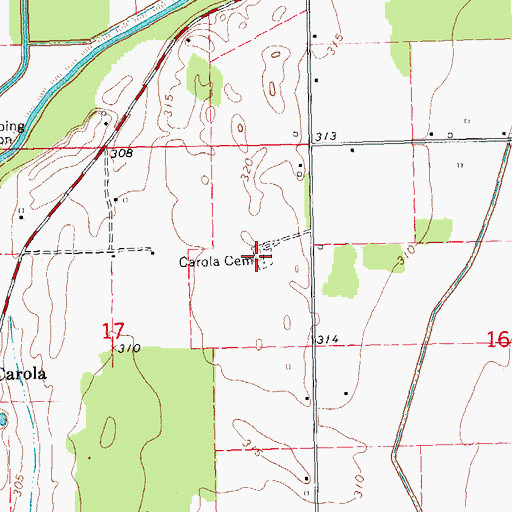 Topographic Map of Carola Cemetery, MO