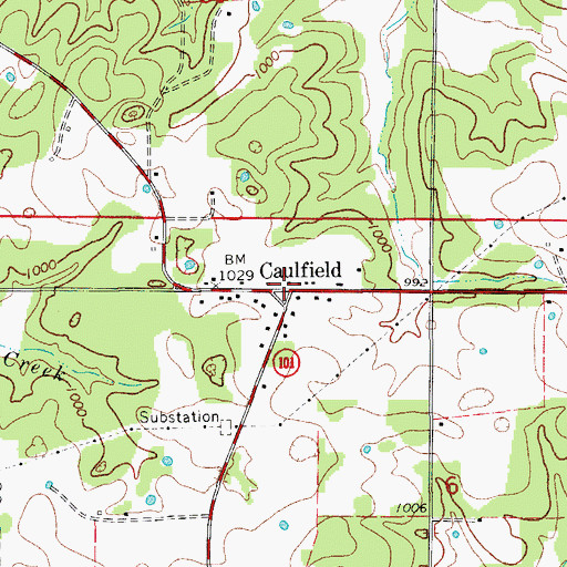 Topographic Map of Caulfield, MO