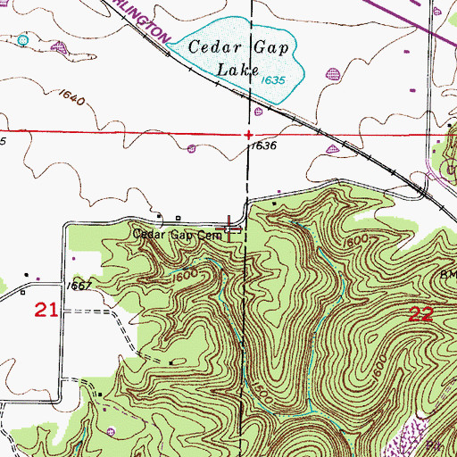 Topographic Map of Cedar Gap Cemetery, MO