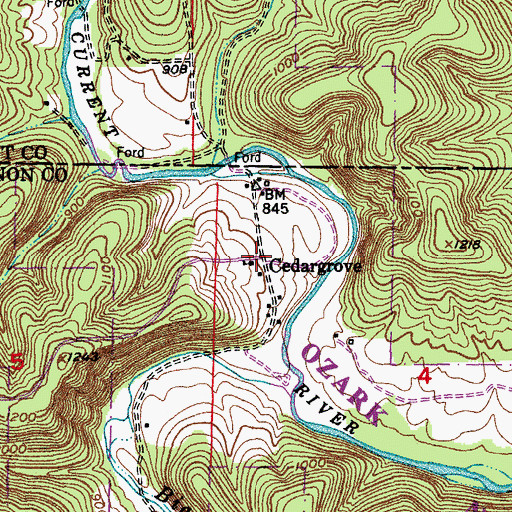Topographic Map of Cedargrove, MO