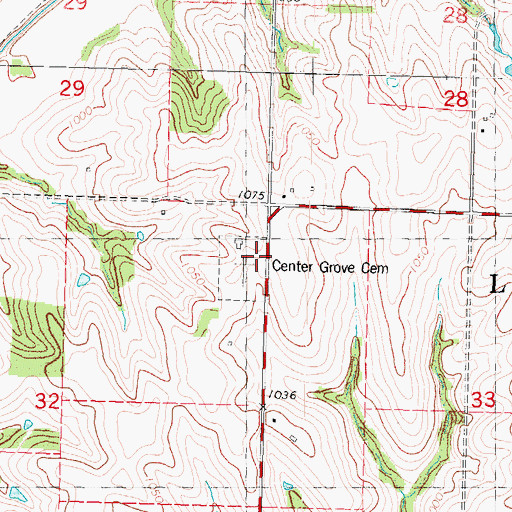 Topographic Map of Center Grove Church, MO