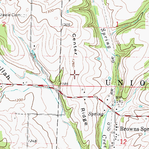 Topographic Map of Center Ridge, MO