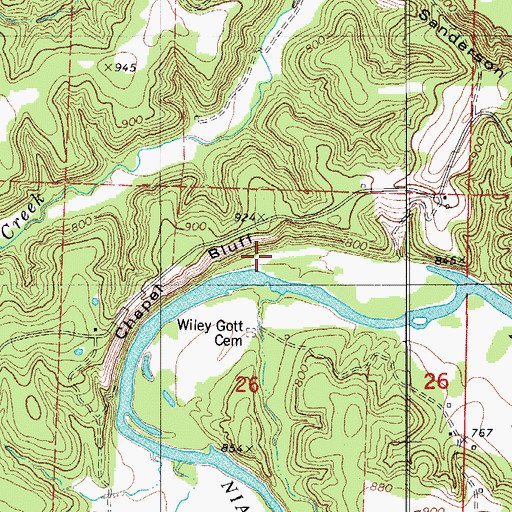 Topographic Map of Chapel Bluff, MO