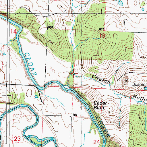 Topographic Map of Church Hollow, MO