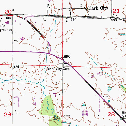 Topographic Map of Clark City Cemetery, MO