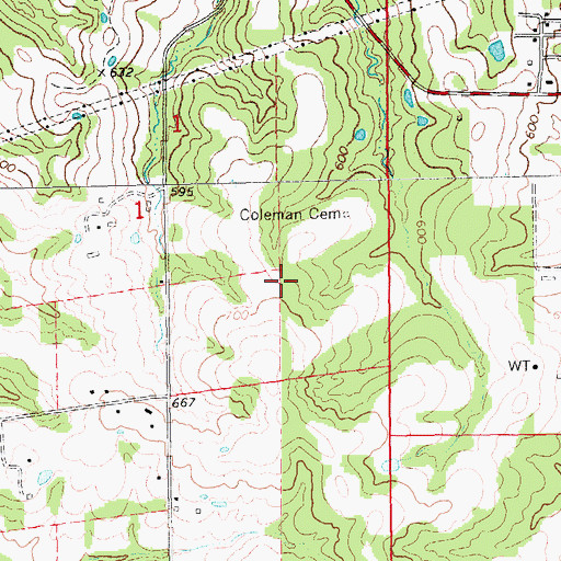 Topographic Map of Coleman Cemetery, MO