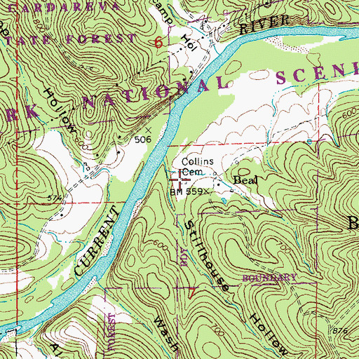 Topographic Map of Collins Cemetery, MO