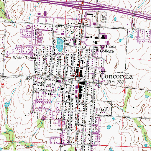 Topographic Map of Concordia, MO