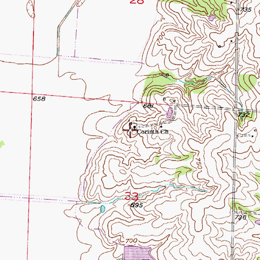 Topographic Map of Corinth Church, MO