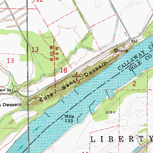 Topographic Map of Cote Sans Dessein, MO