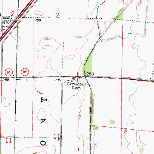 Topographic Map of Creviosur Cemetery, MO