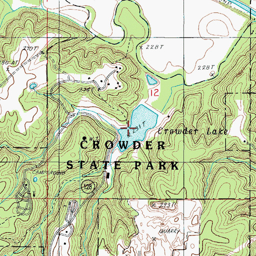 Topographic Map of Crowder State Park, MO