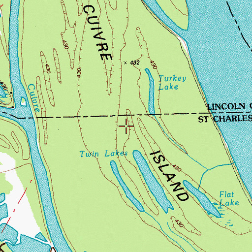 Topographic Map of Cuivre Island, MO