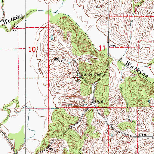 Topographic Map of Cullor Cemetery, MO